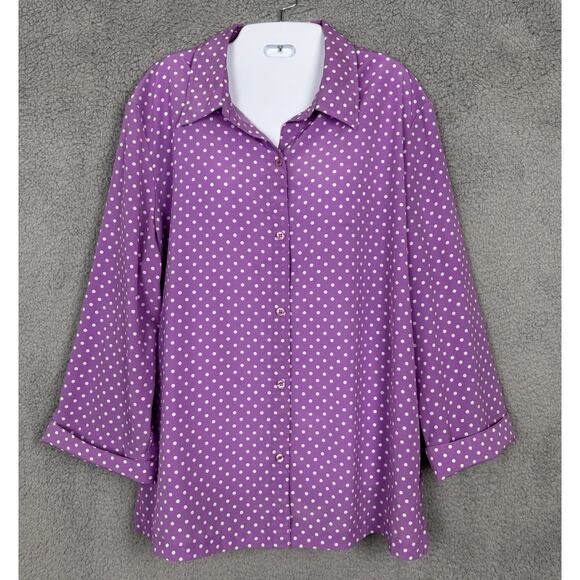 Susan Graver Polka Dot Top Womens XL 3/4 Sleeve Button Down office career church - Picture 1 of 16